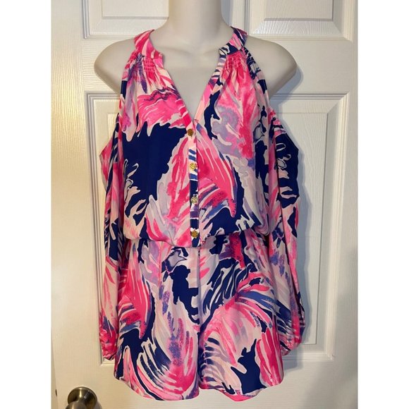 Lilly Pulitzer Romper XS NWT Sunny Shoulder Silk Elsa Paradise Point $198 - Picture 4 of 10